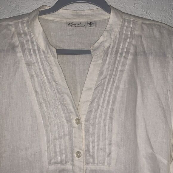 Kim Roger’s Linen Cuffed 3/4 Sleeve White Blouse Buttons Closure Size XL - Picture 6 of 7